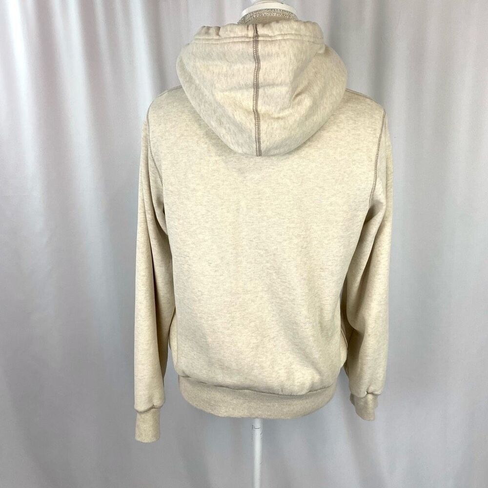 Green Tea Sweatshirt Zip-up Cream Jacket Lined Faux Fur Hooded Women’s Medium Co - Picture 2 of 10